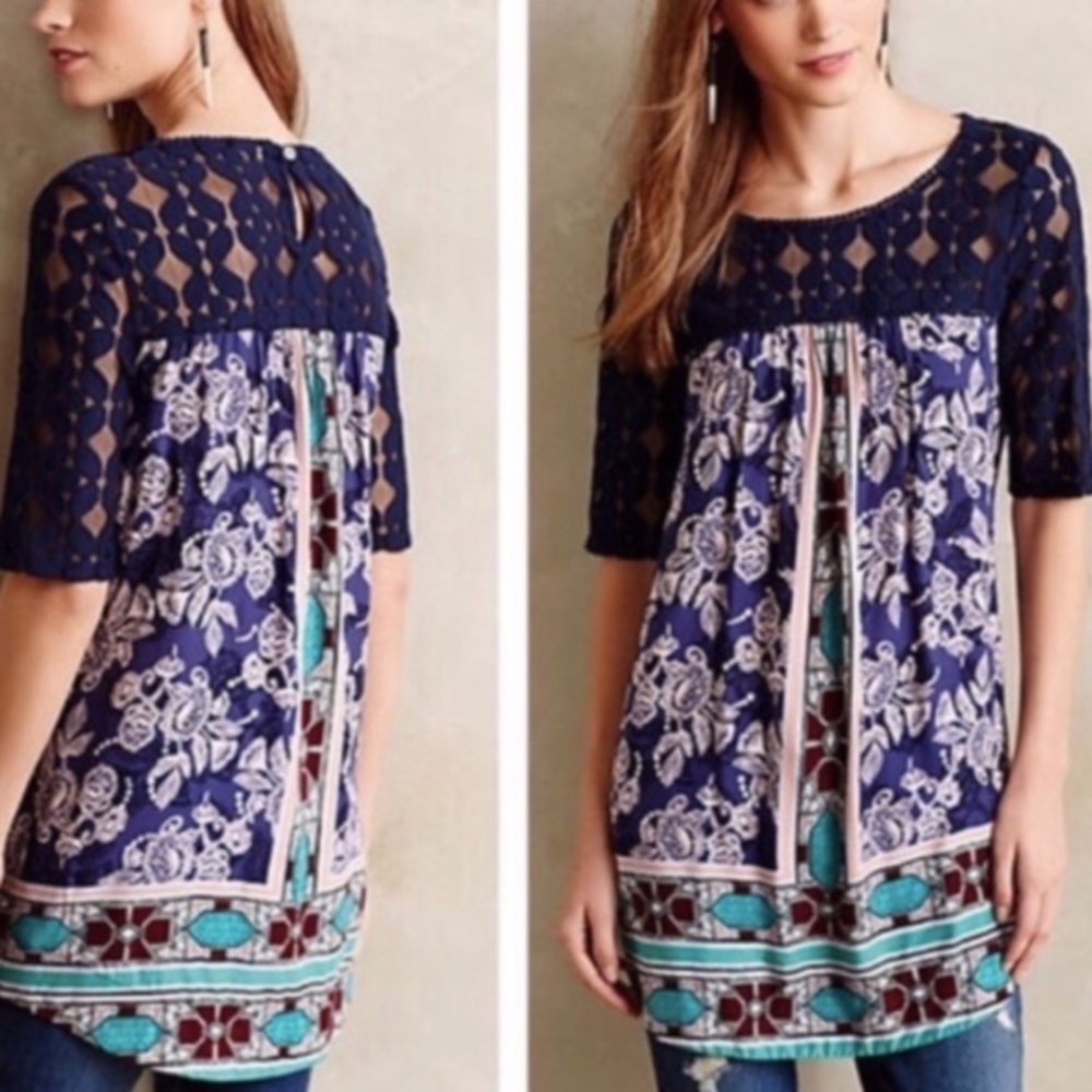 Anthropologie | Patterned Lace Tunic